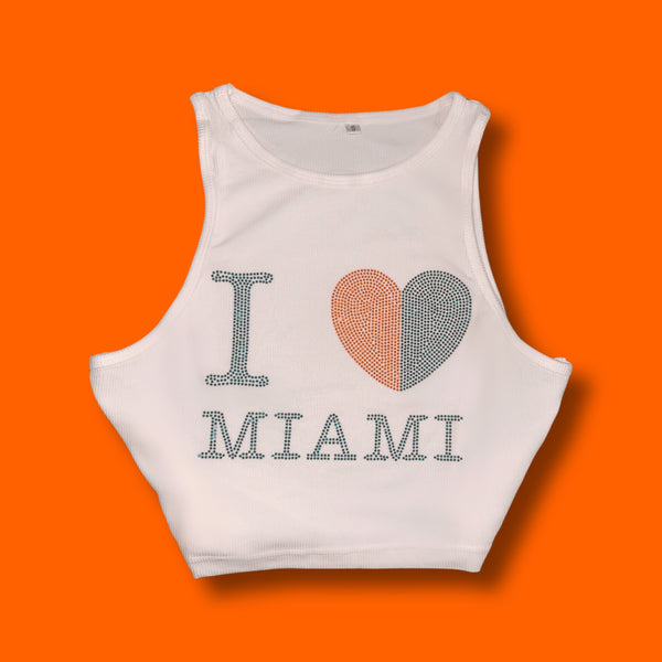 I LOVE MIAMI Y2K Rhinestone Tank